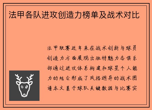 法甲各队进攻创造力榜单及战术对比
